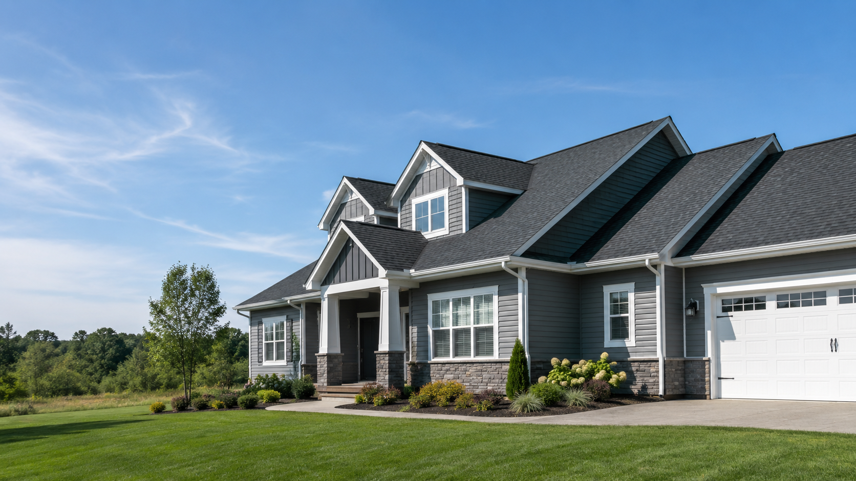 Clean roof installation on a large home