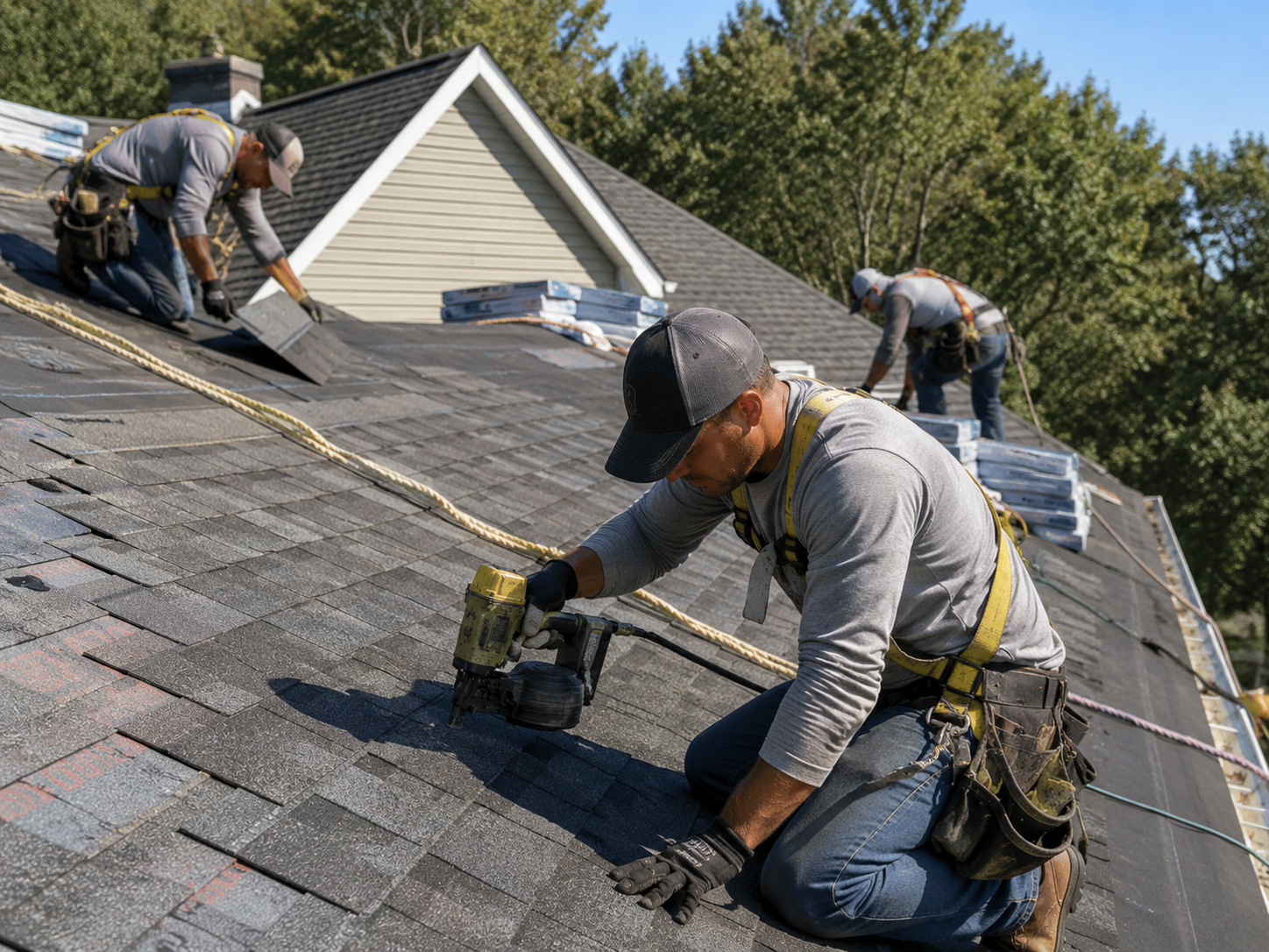 Roofer working on a shingle roof