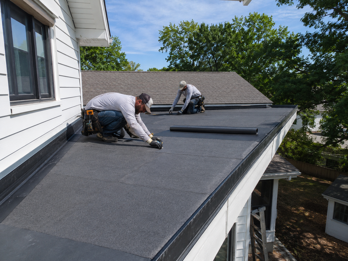 Flat roof installation in progress